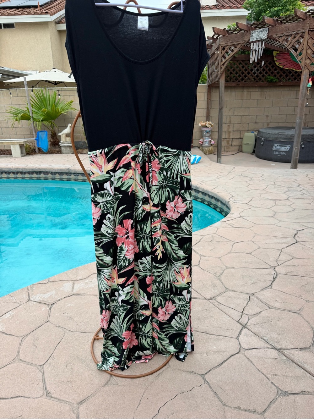 Serra Black Maxi Dress with Pink Floral Tropical Skirt